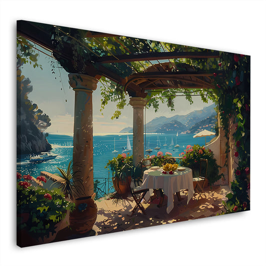 Italien mediterrane Idylle Segelboote Pergola Wandbild