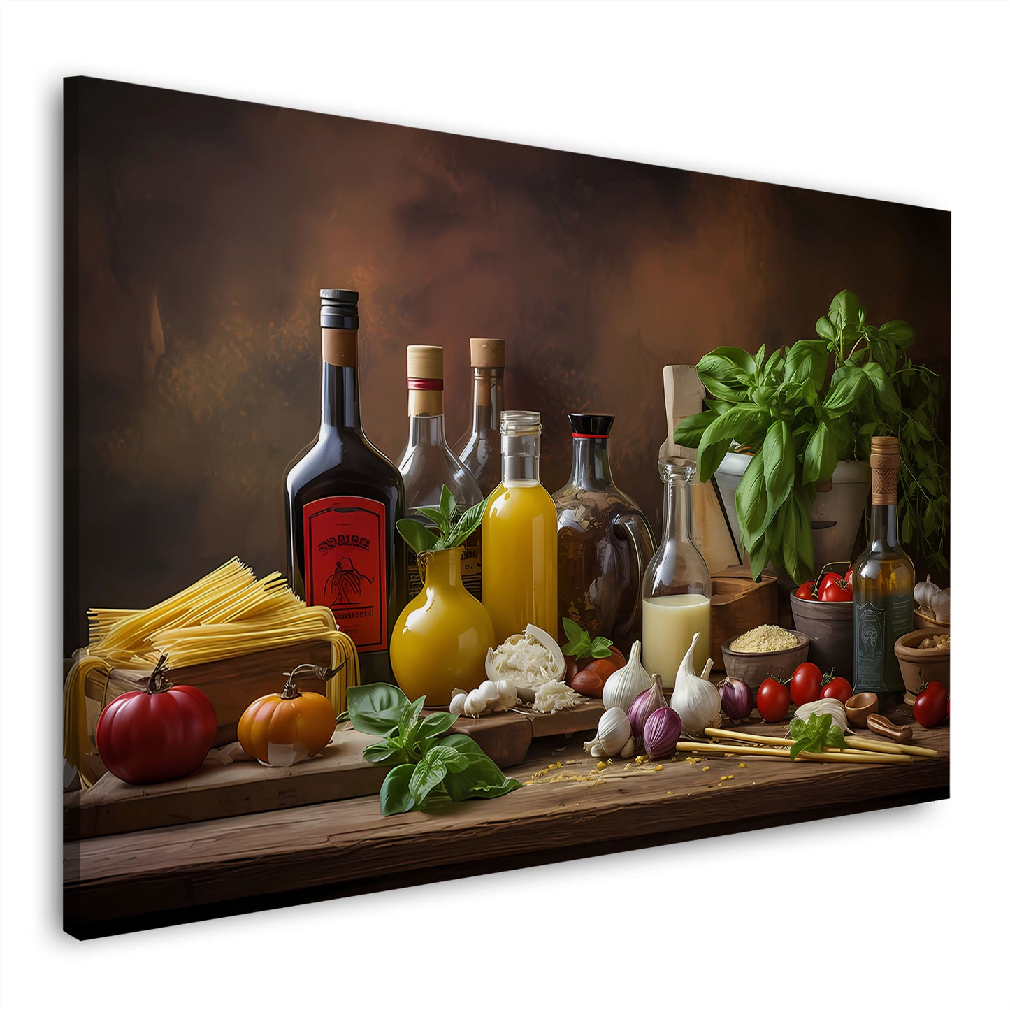 Mediterrane Kochkunst Tomaten Knoblauch Gewürze Wandbild