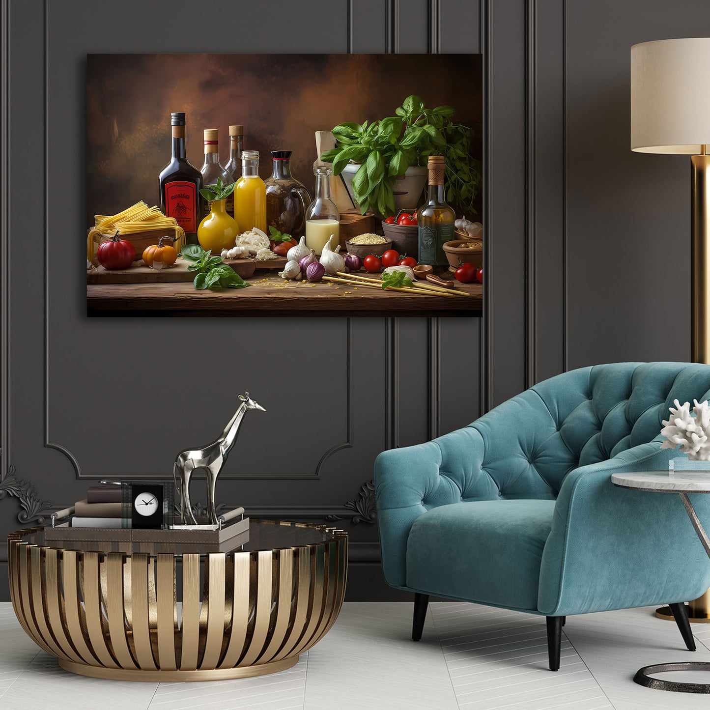 Mediterrane Kochkunst Tomaten Knoblauch Gewürze Wandbild