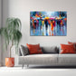 Abstraktes Regenschirm Wandbild über dem Sofa im Wohnzimmer