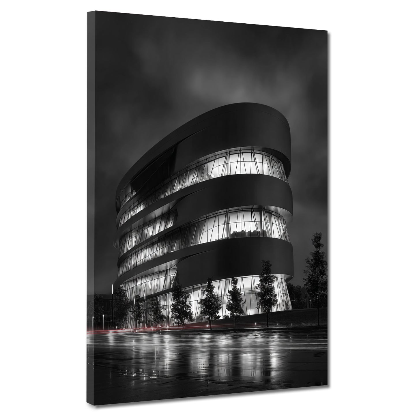 Mercedes Museum Stuttgart Regenstimmung schwarz weiß Wandbild