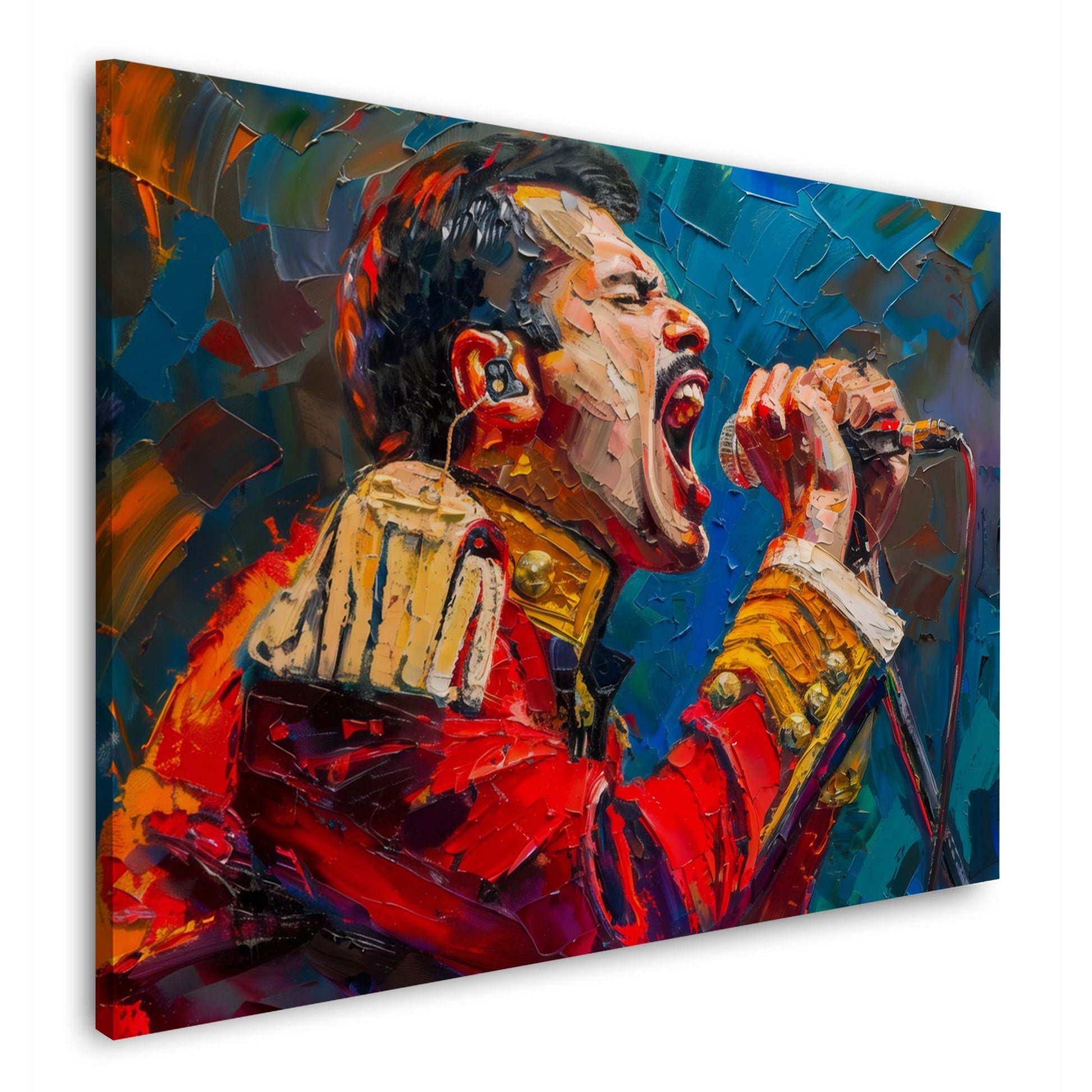 Mercury Rockstar beim Singen mit roter Jacke Wandbild