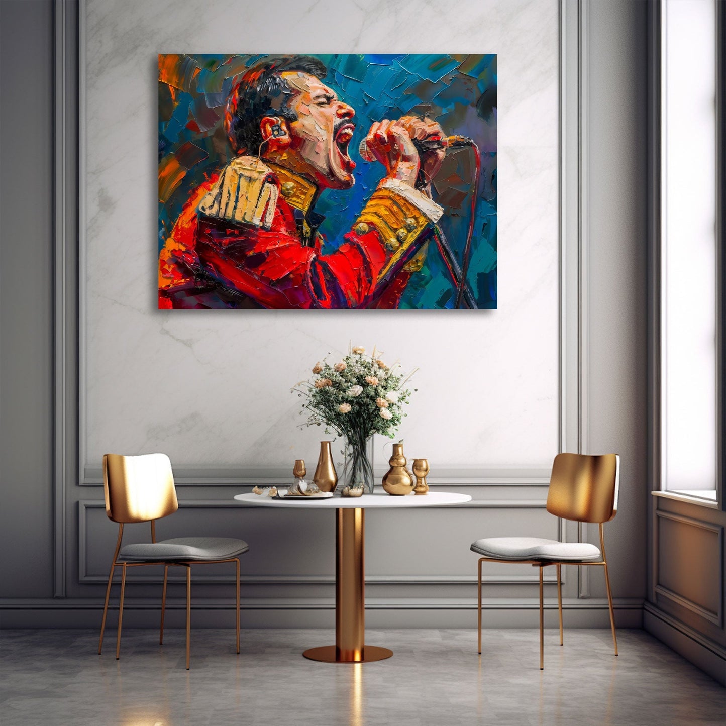 Sänger in roter Militärjacke Wandbild im Wohnzimmer