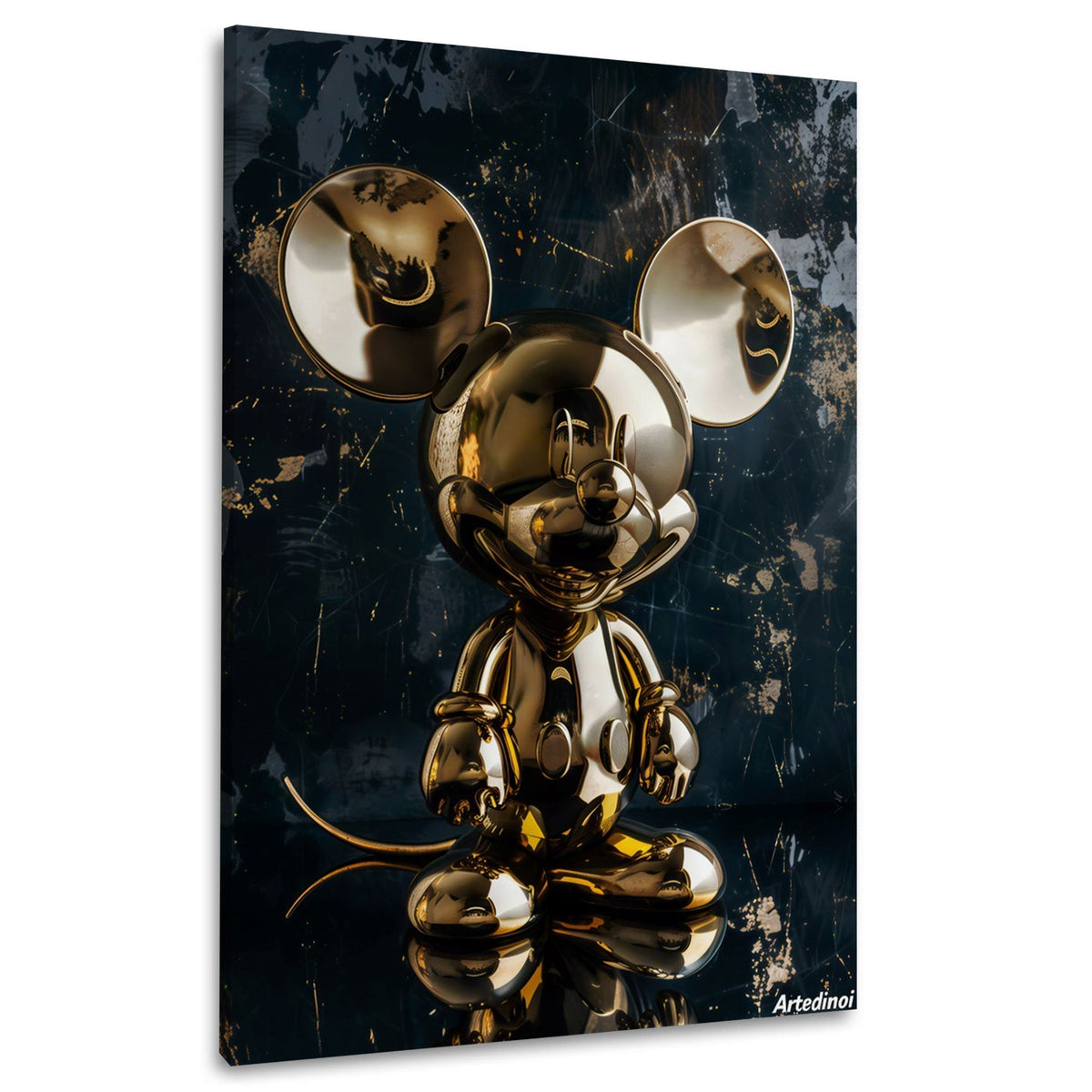 Wandbild mit goldener Maus Skulptur im Designer-Look