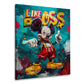 Wandbild Comic Maus mit Like a Boss Graffiti vor türkiser Wand