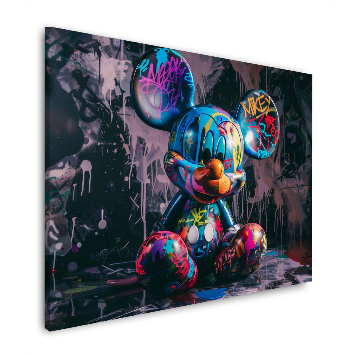 Wandbild mit Maus Skulptur in bunten Graffiti-Farben