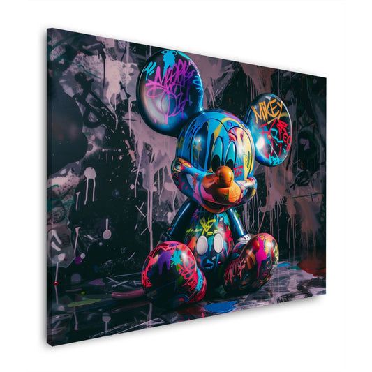 Wandbild mit Maus Skulptur in bunten Graffiti-Farben