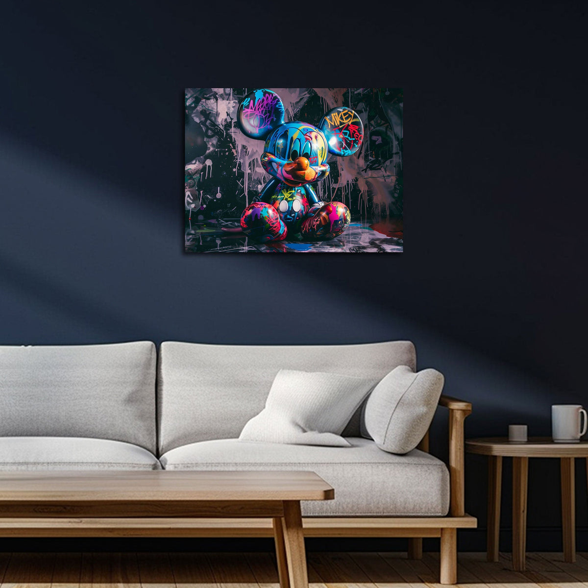 Graffiti Pop Art Wandbild über dem Sofa im Wohnzimmer