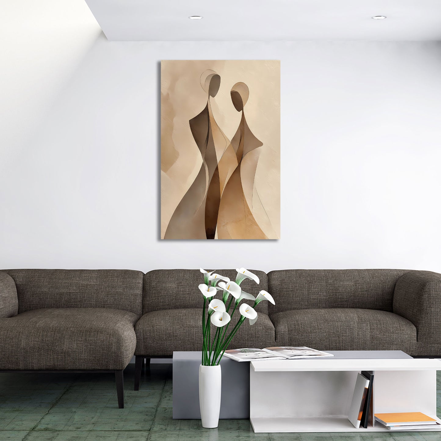 Minimalistische Silhouetten Kunst in Erdtönen Wandbild