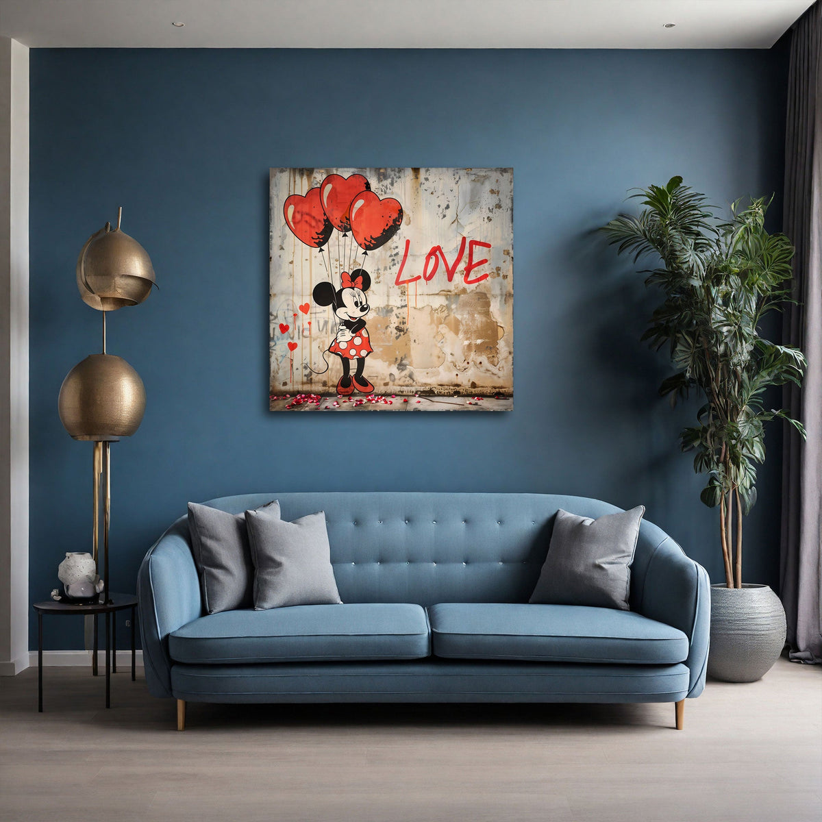 Street Art Wandbild mit Herzballons im Kinderzimmer