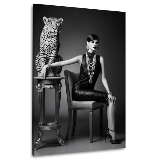 Mode Schwarz-Weiß Leopard in Pastelltönen Wandbild