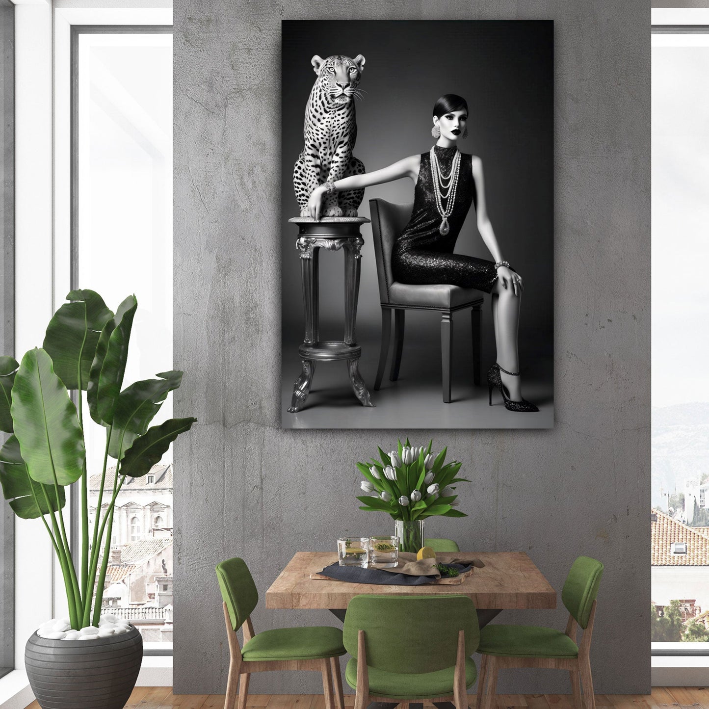 Mode Wandbild in Schwarz-Weiß im eleganten Schlafzimmer