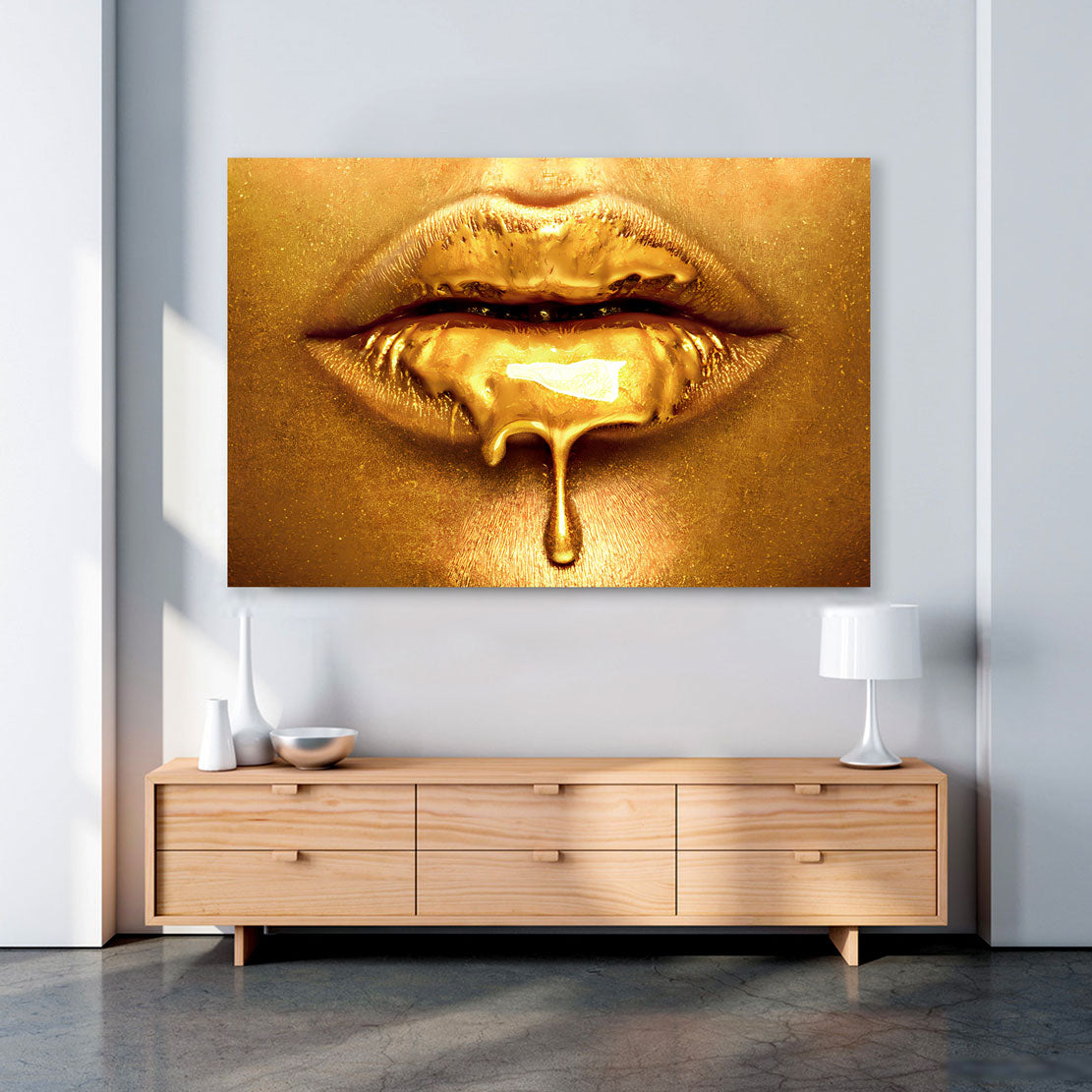 Lippen Gold Style Wandbild Kunstwerk