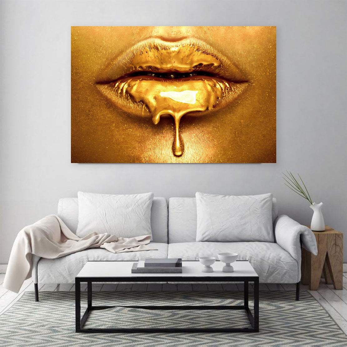Lippen Gold Style Wandbild Kunstwerk