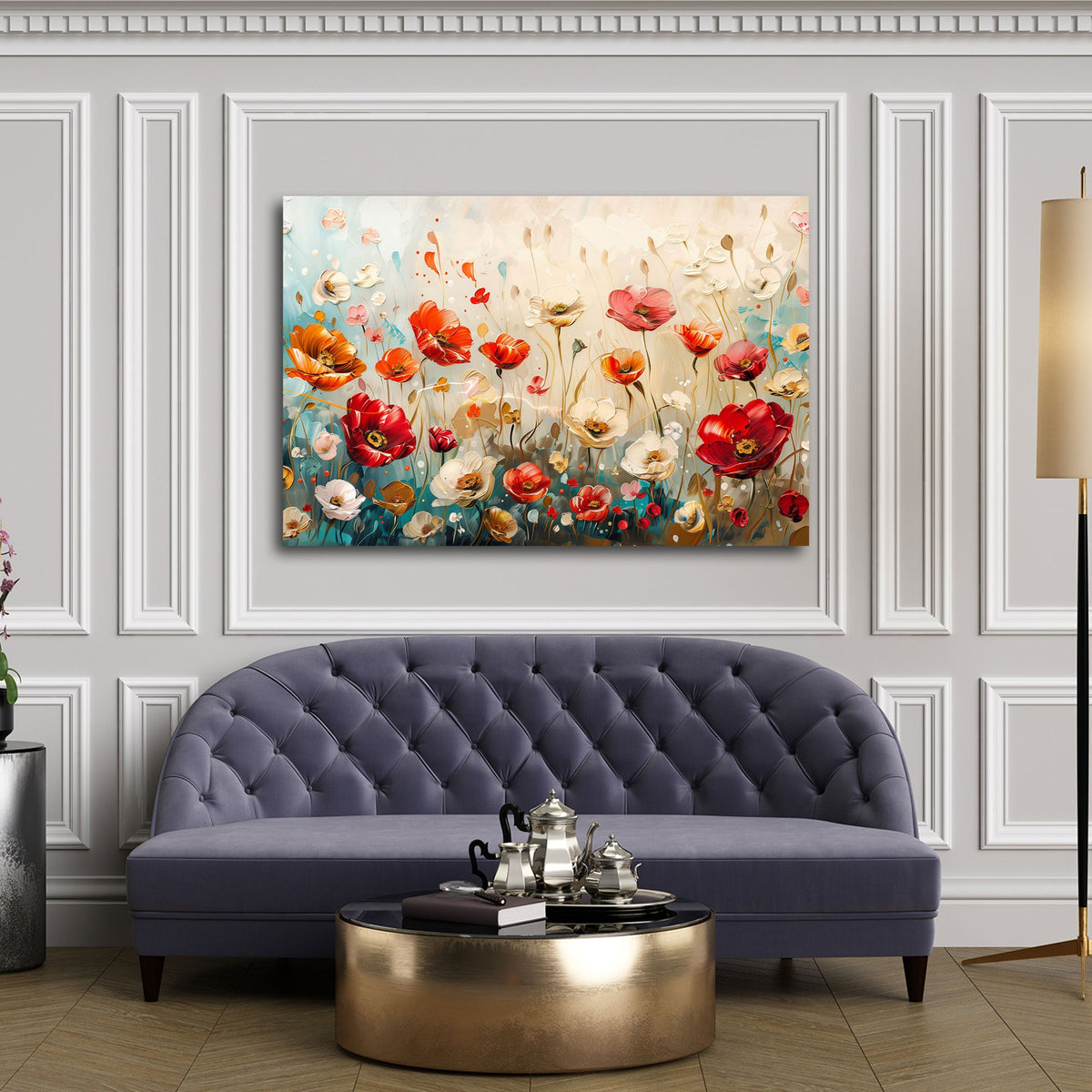 Detailansicht Mohnblüten Wandbild mit pastosem Farbauftrag