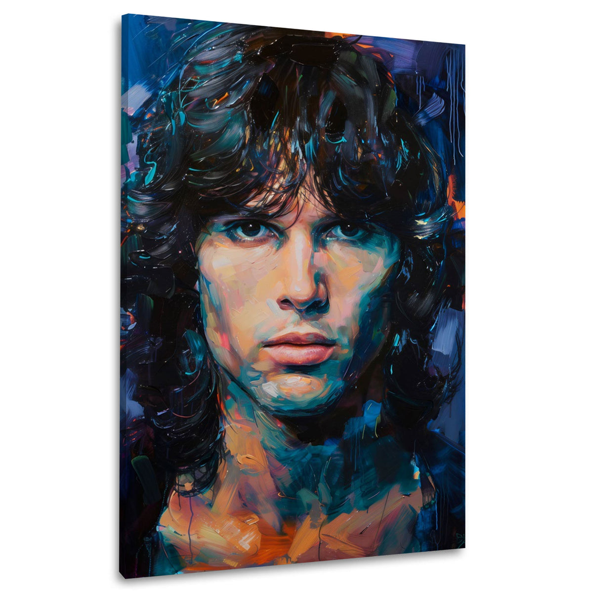 Wandbild Rockporträt mit Locken in Blau und Orange