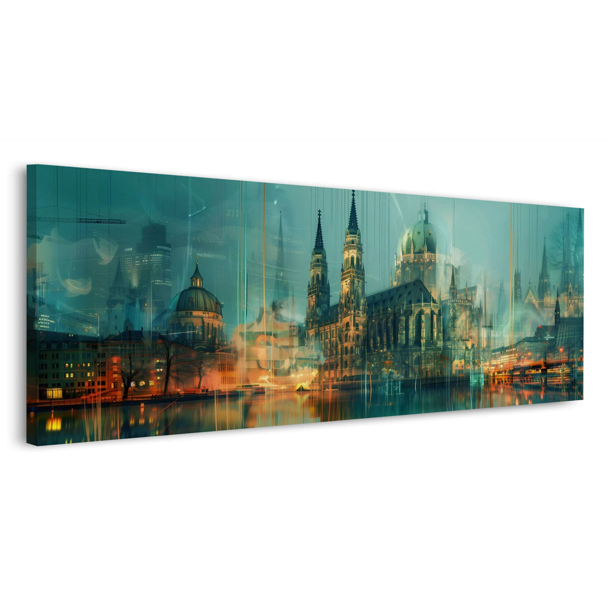 Panorama Wandbild München Skyline in Türkis und Gold
