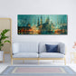 Breites Städte Wandbild über dem Sofa im Wohnzimmer