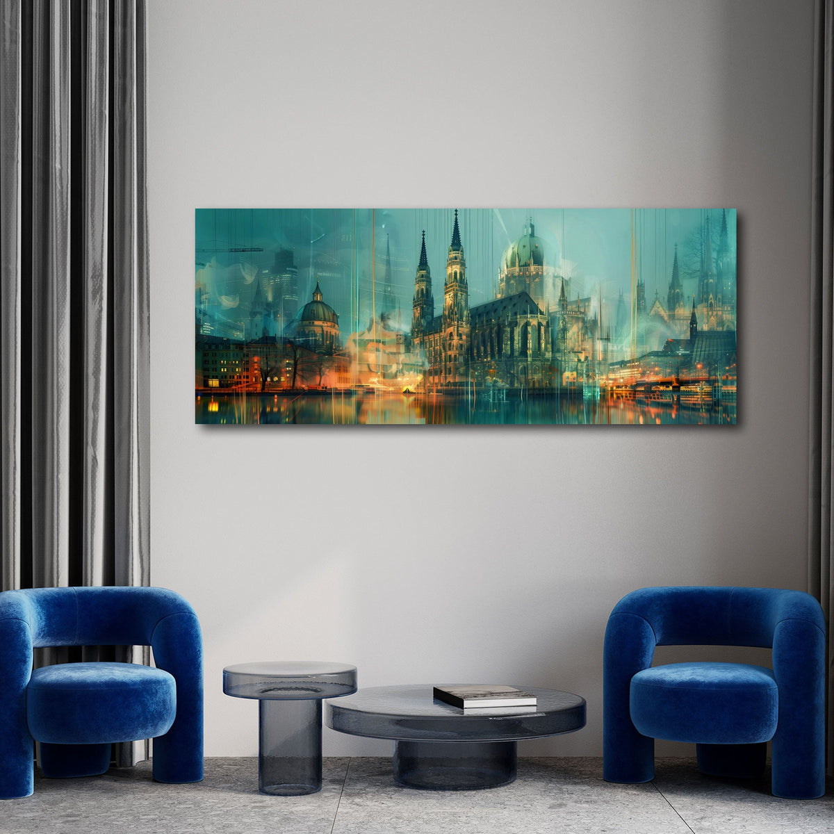 Detailansicht München Panorama Wandbild mit Türmen und Lichtern