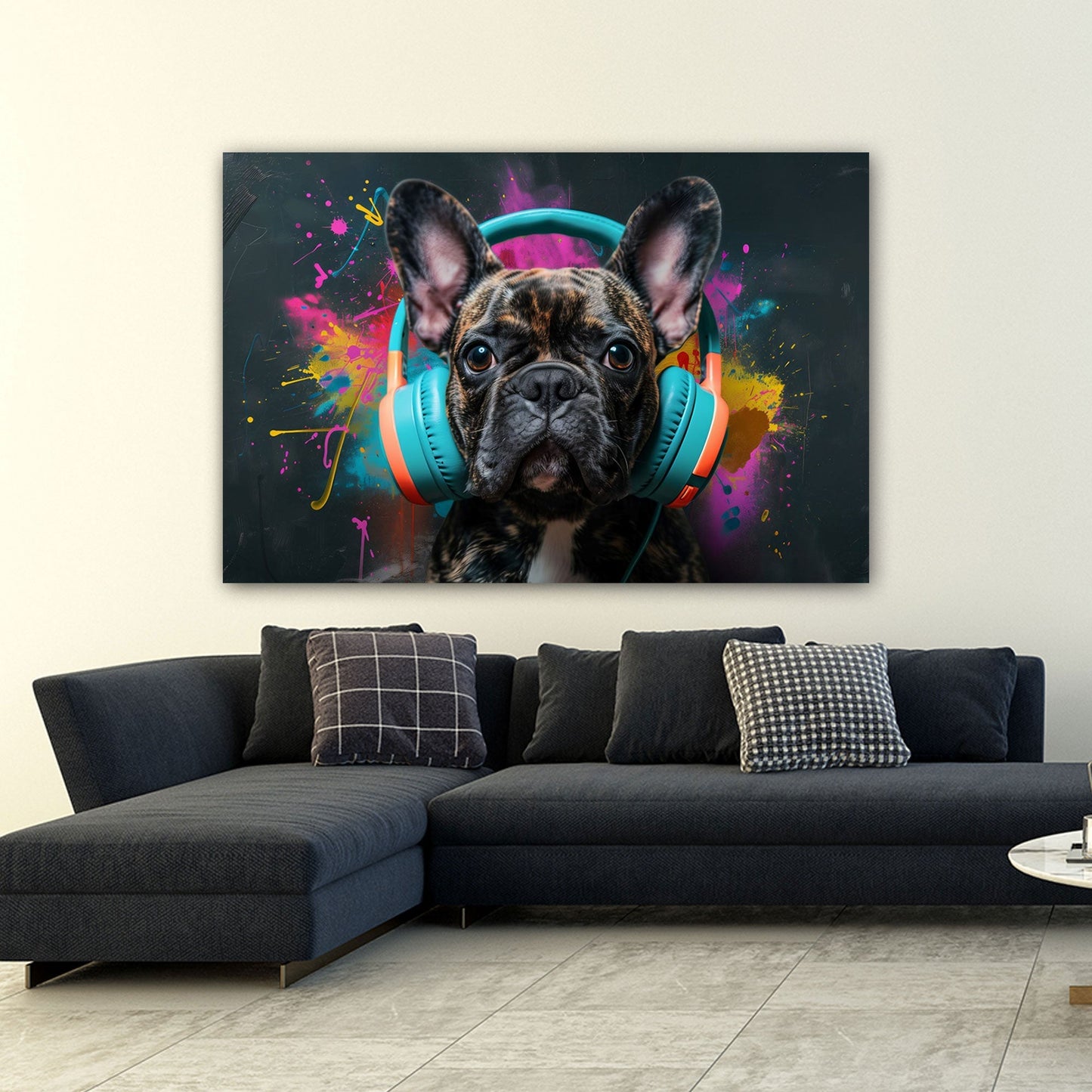 Neonbuntes Hunde-Wandbild im Kinderzimmer