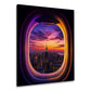 Wandbild mit New York Skyline bei Abendrot aus dem Flugzeugfenster