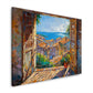 Wandbild mit offenen Fensterläden und Blick auf das blaue Meer
