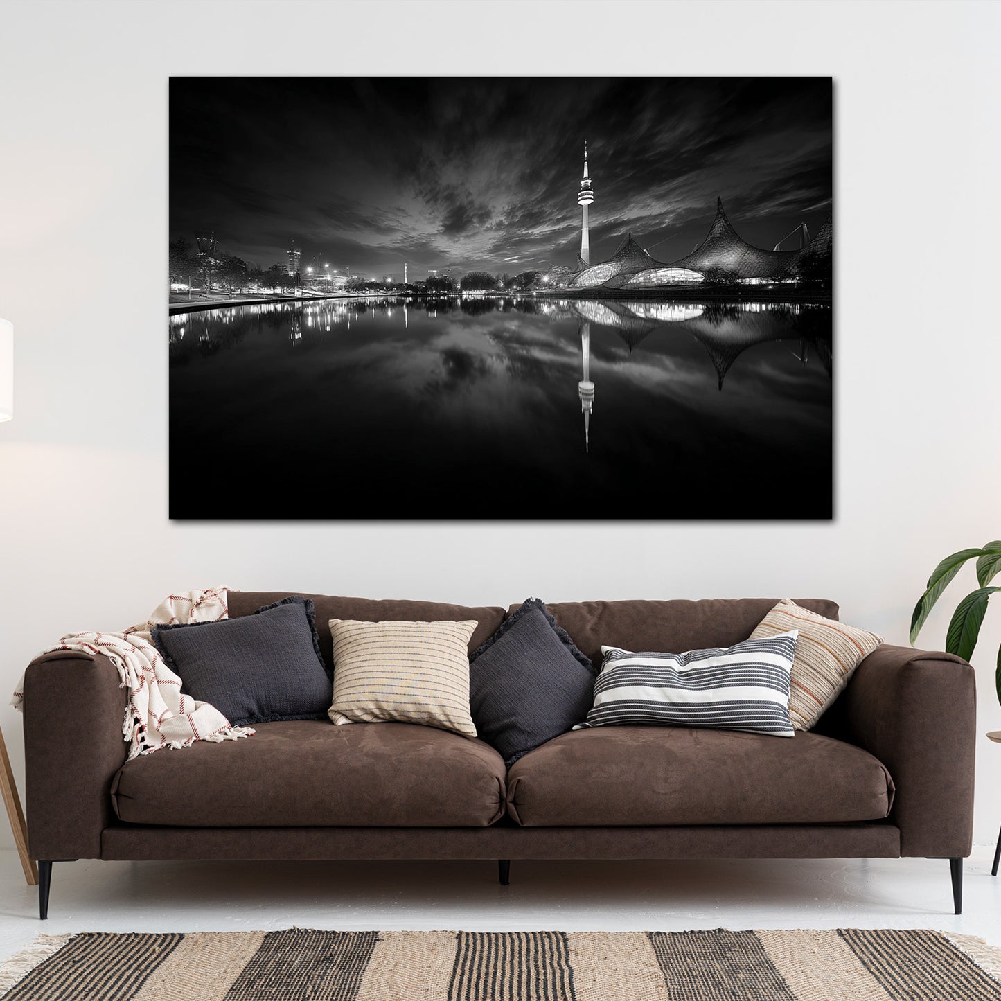 Olympiaturm München Panorama Spiegelung schwarz weiß Wandbild