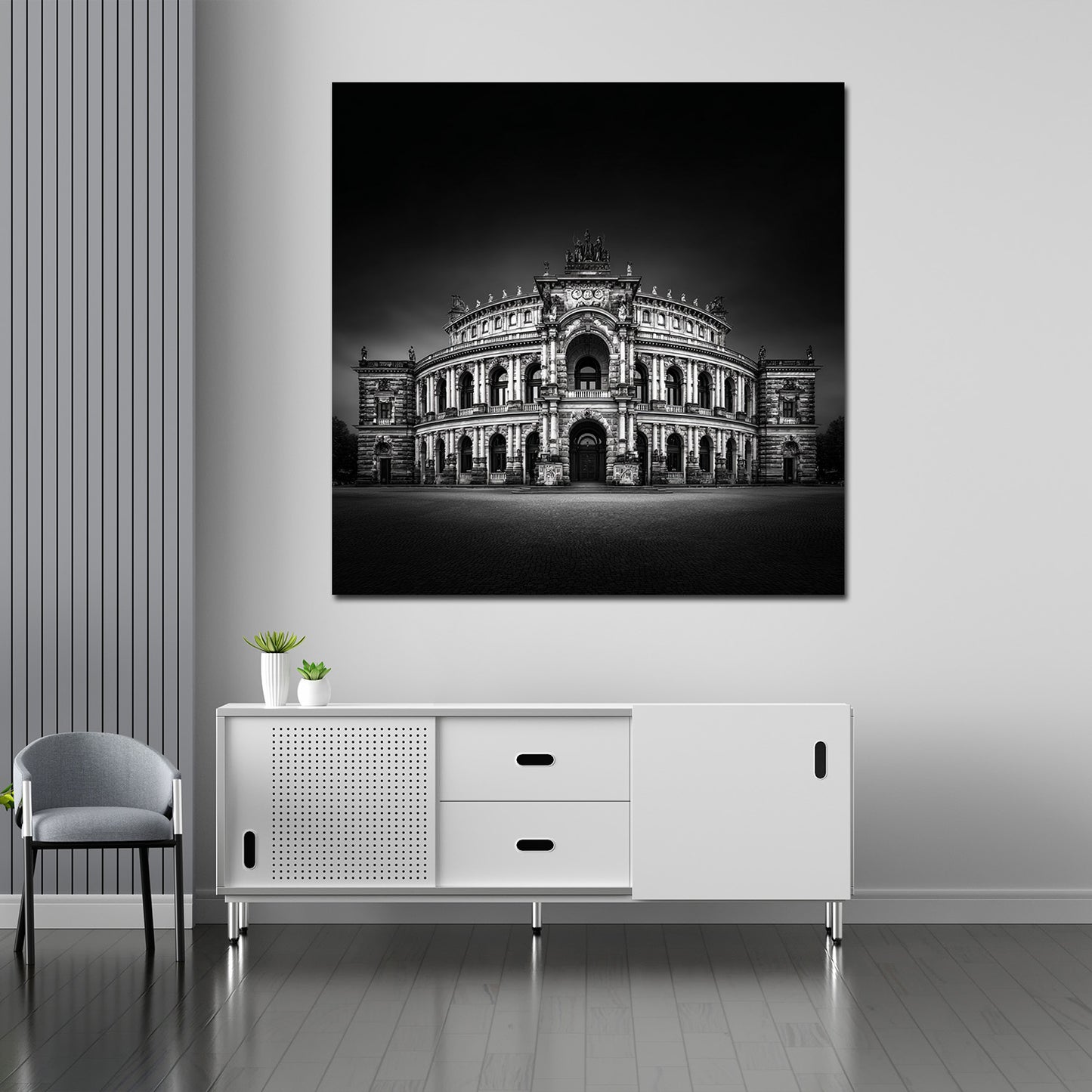 Opernhaus Dresden Wahrzeichen Symmetrie schwarz weiß Wandbild