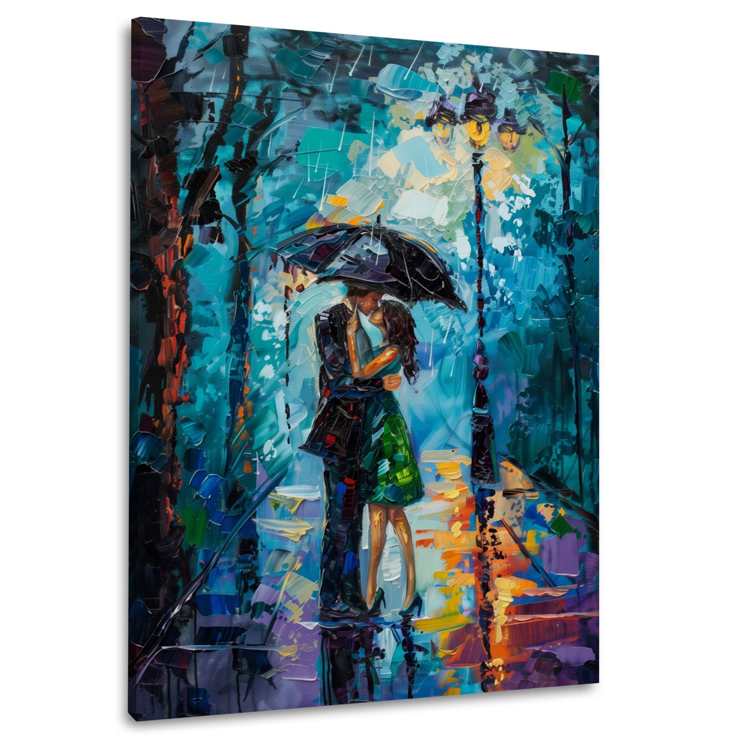 Paar beim Kuss im Regen abstraktes und romantisches Wandbild