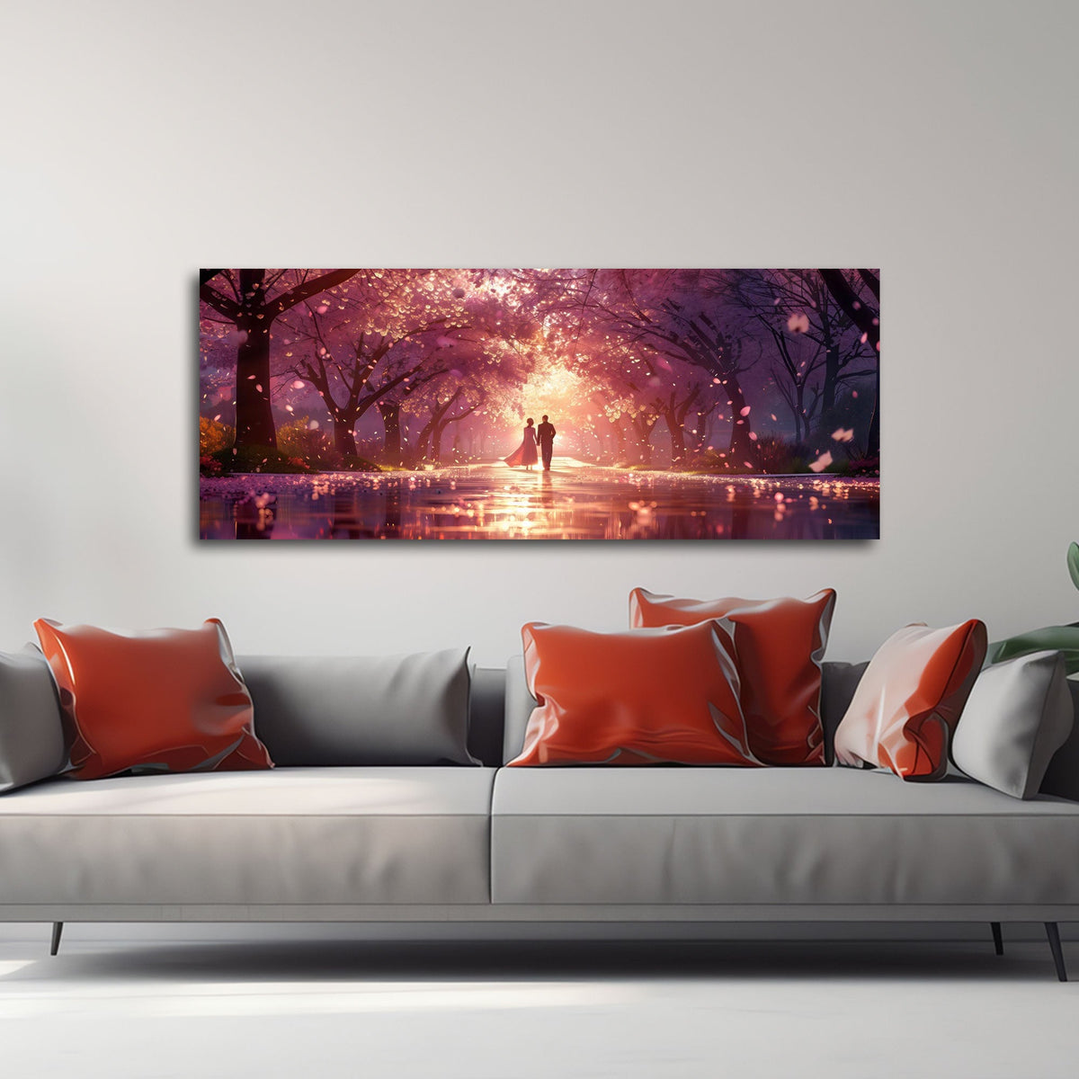 Panorama Wandbild mit Blütenzauber im hellen Wohnraum