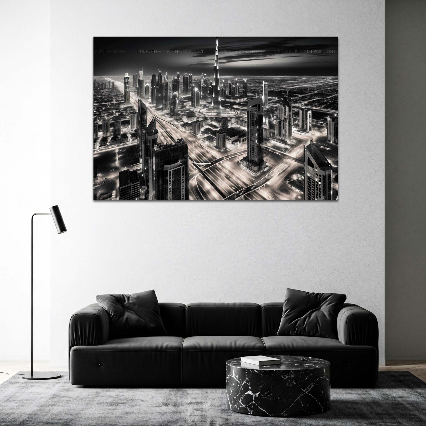Panorama von Burj Khalifa Dubai in schwarz weiß Wandbild