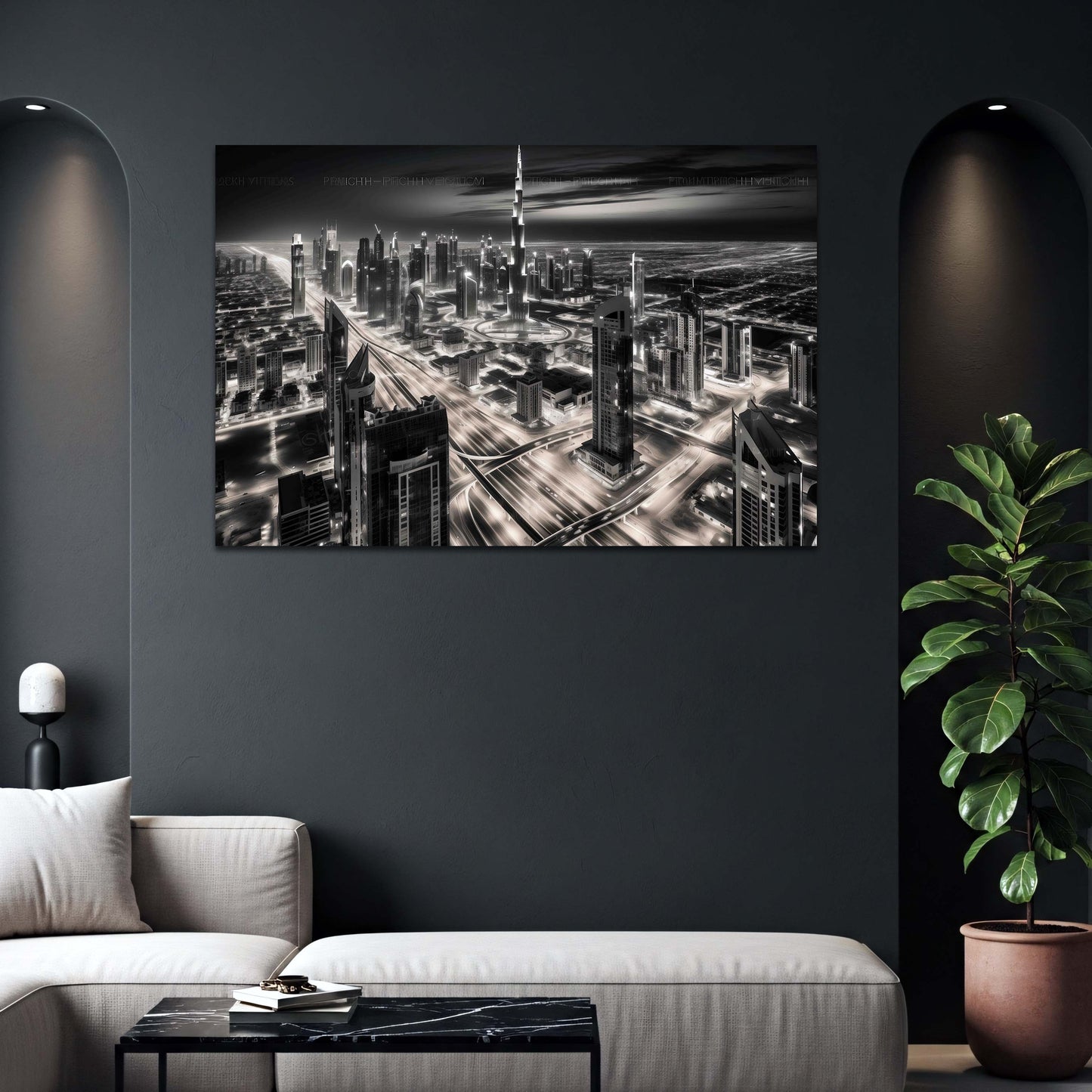 Panorama von Burj Khalifa Dubai in schwarz weiß Wandbild