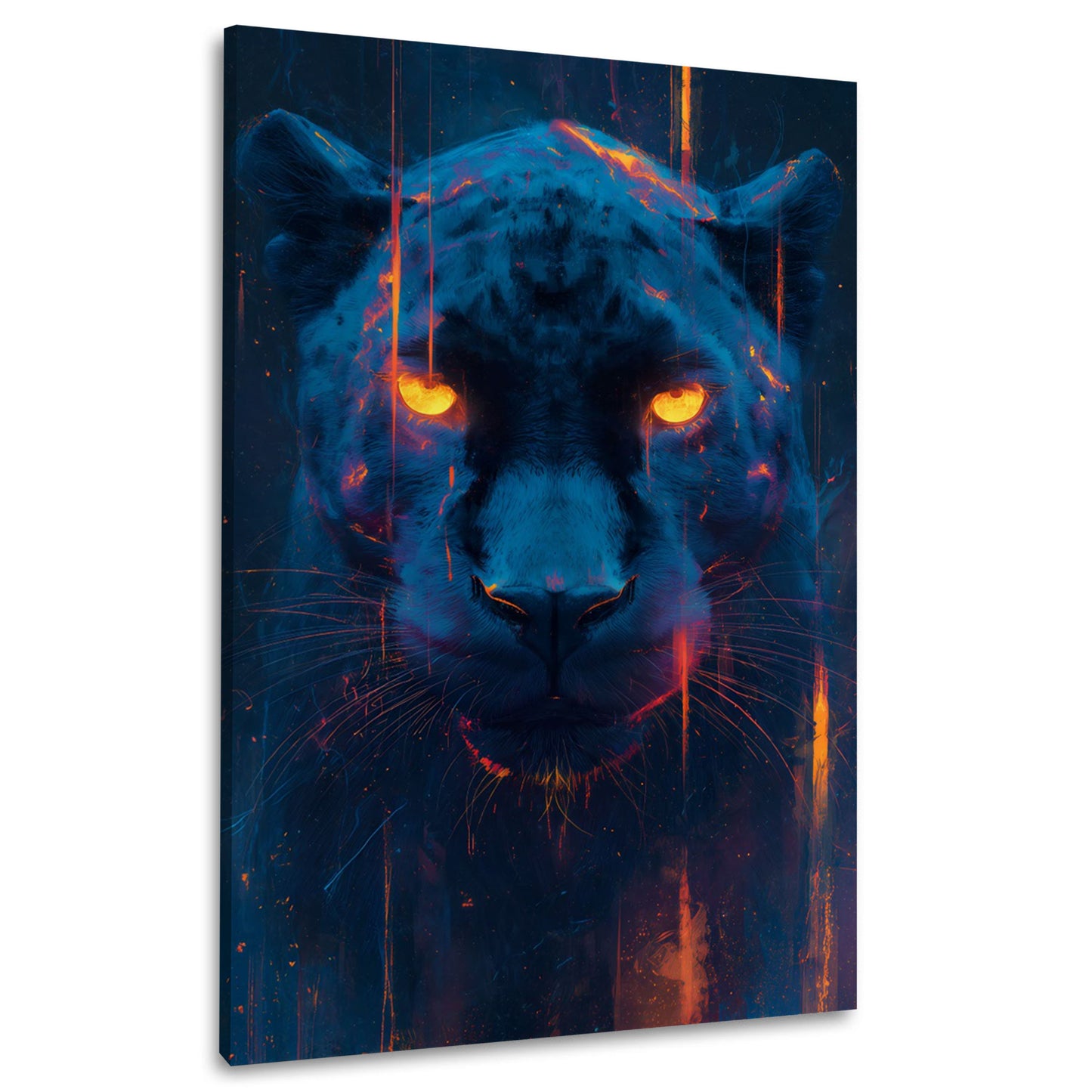 Panther Kopf Neon Licht Augen futuristisch Wandbild