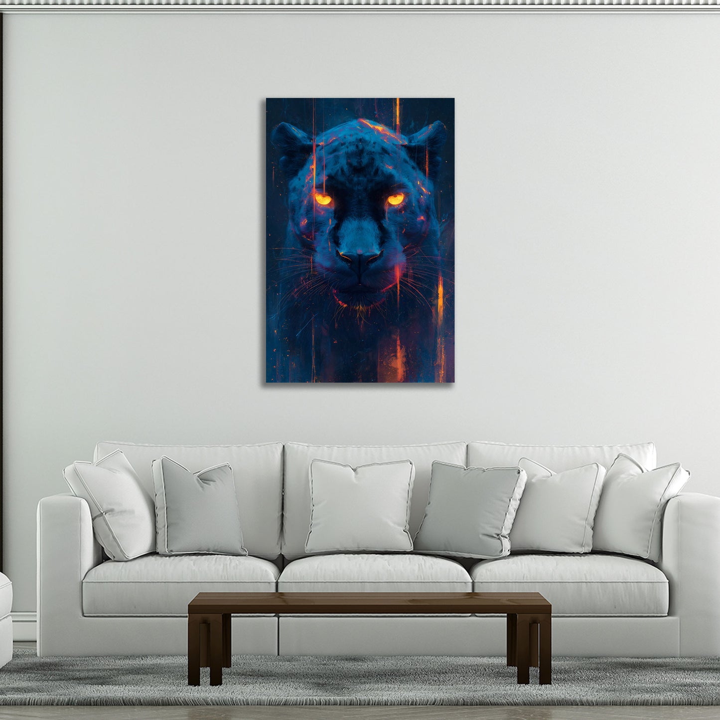 Panther Kopf Neon Licht Augen futuristisch Wandbild