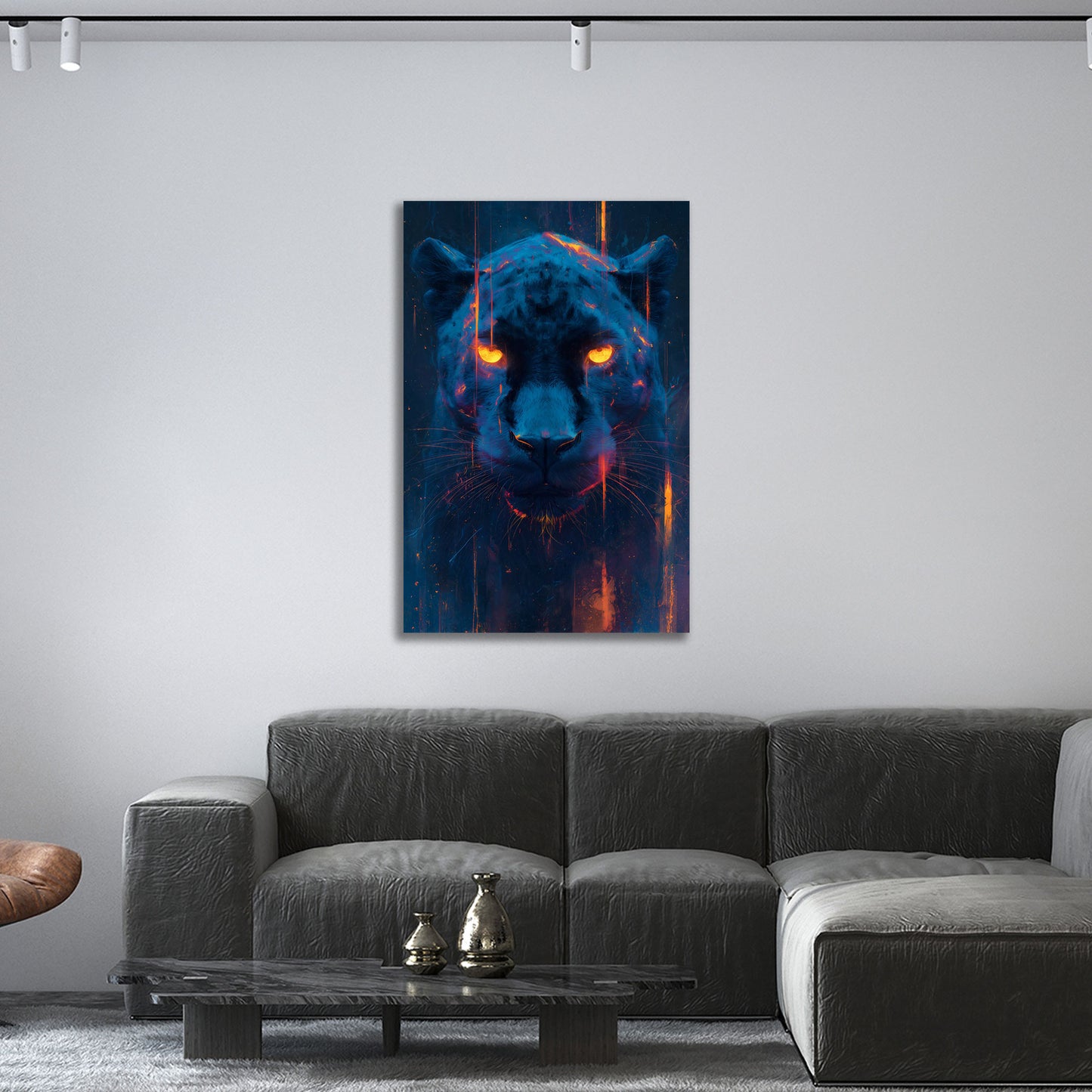 Panther Kopf Neon Licht Augen futuristisch Wandbild