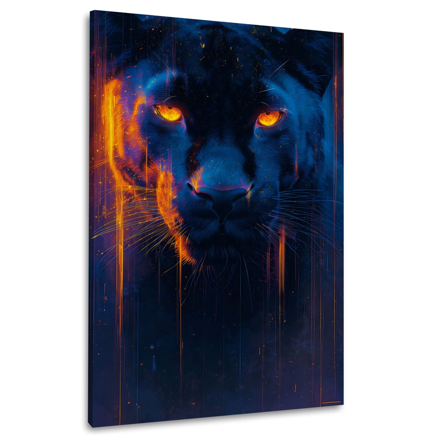 Panther Porträt mit leuchtenden Augen Neon Licht Wandbild