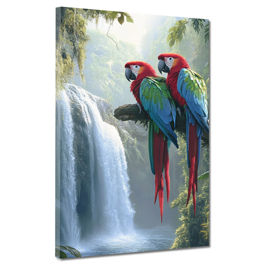 Papageien Wasserfall im Regenwald Wandbild