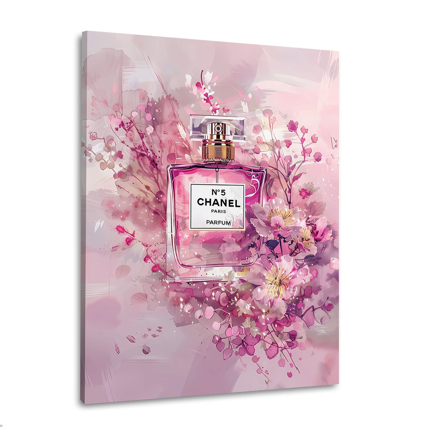 Parfumflasche Pink Eleganz Blüten Design Illustration Wandbild