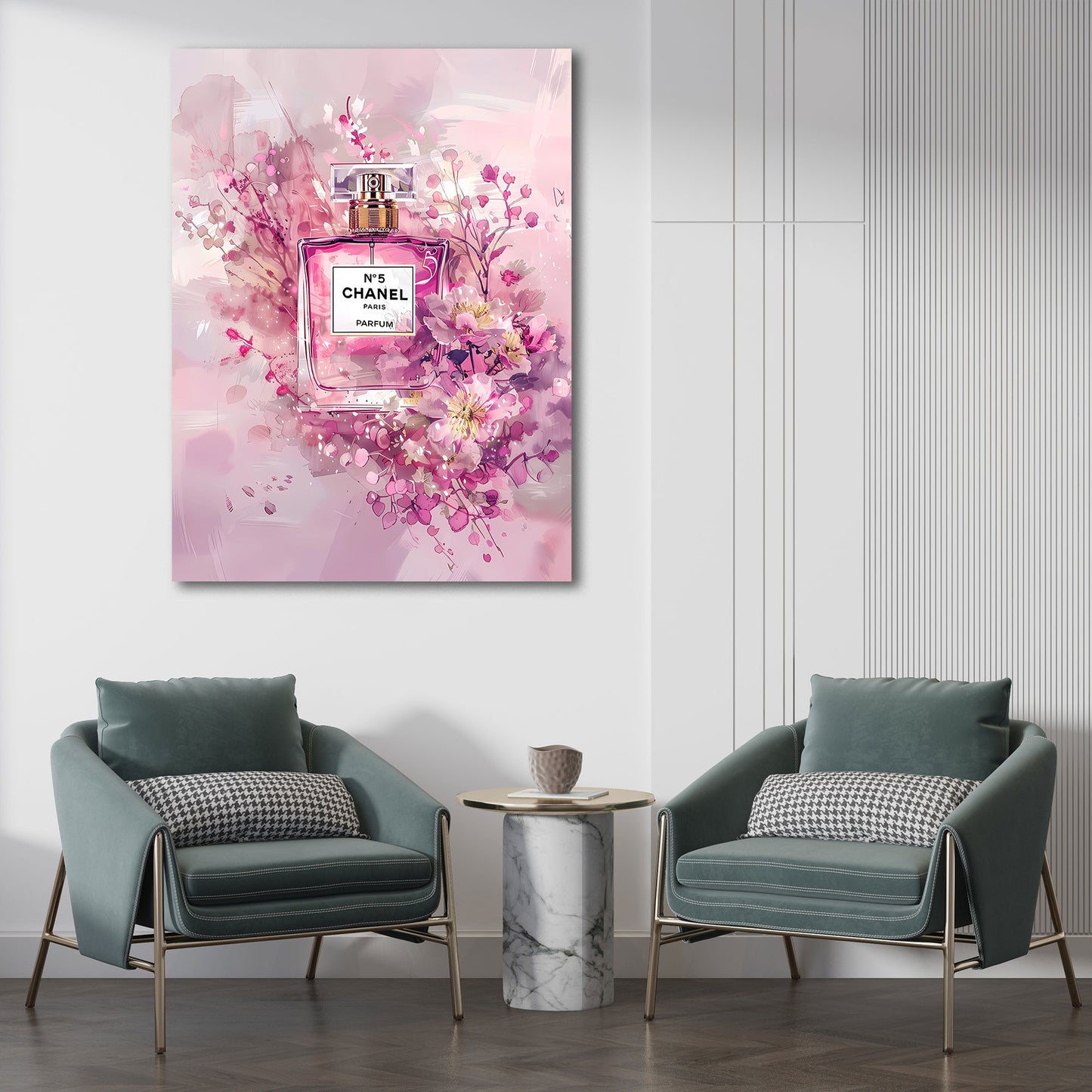 Parfumflasche Pink Eleganz Blüten Design Illustration Wandbild