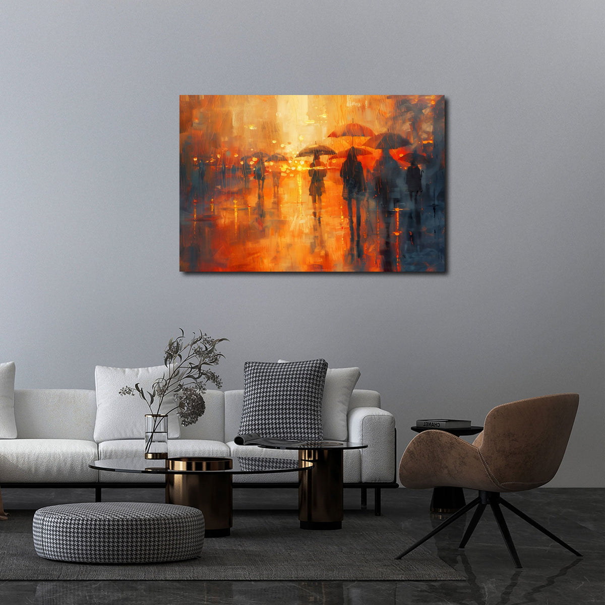 Warmes Regenmotiv als Wandbild im Flur