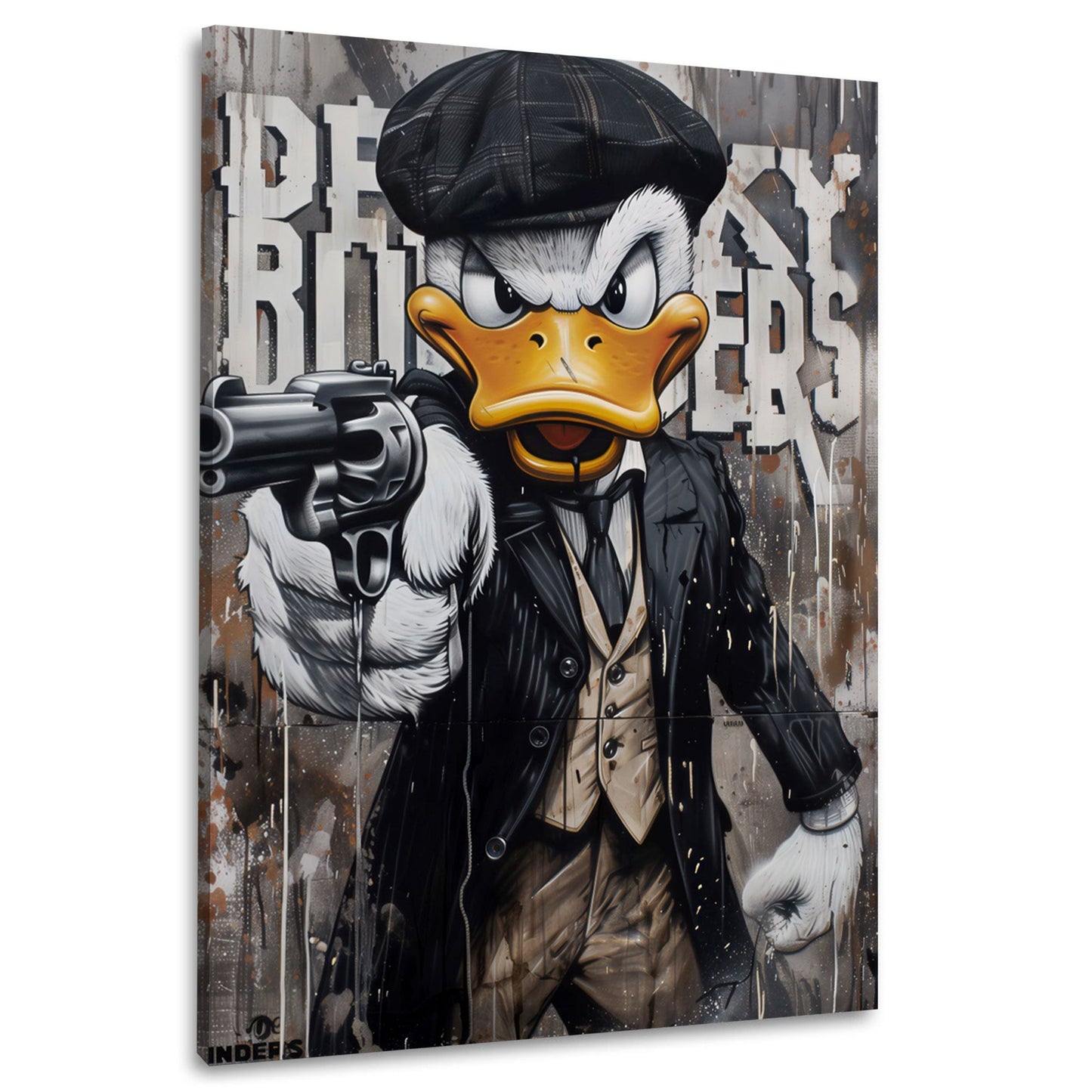 Peaky Blinders Ente mit Revolver Street-Art Wandbild