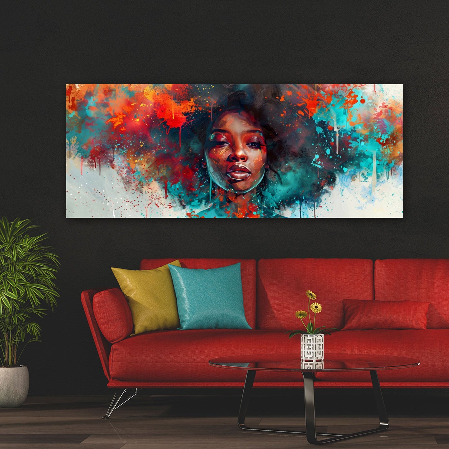 Pop Art afrikanische Frau Gesicht lebendige Farben Wandbild