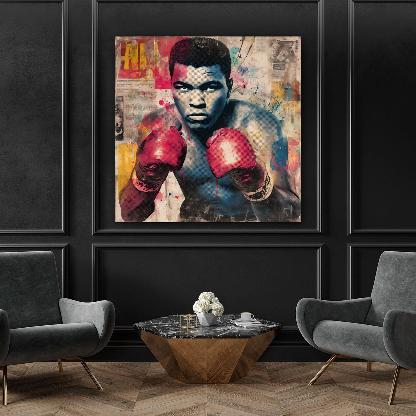 Pop Art Ali Boxer Ikone kraftvoll und modern Wandbild