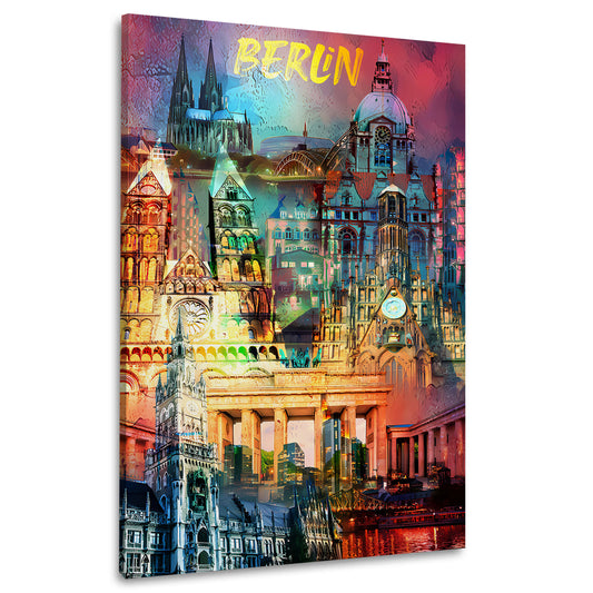 Pop Art Berlin Stadt Sehenswürdigkeiten Skyline Wandbild