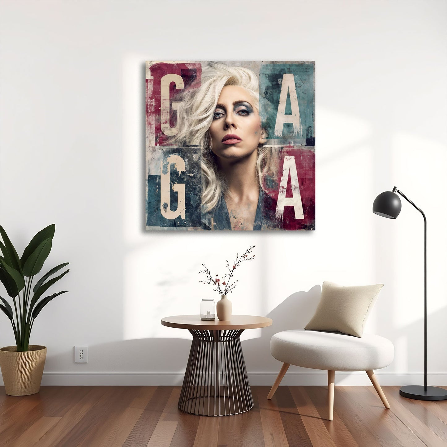 Pop Art blonde Gaga Porträt mit Typografie Wandbild