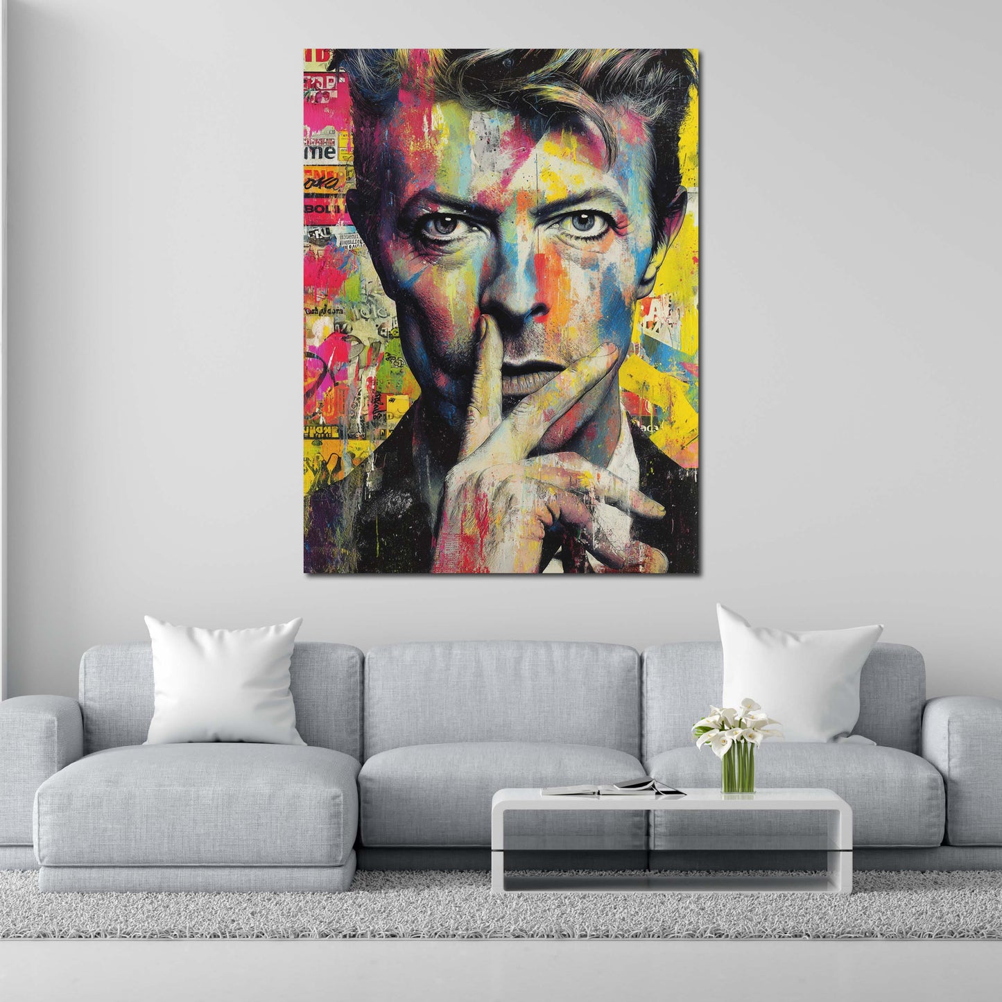 Pop Art Bowie Porträt Farbenpracht Wandbild