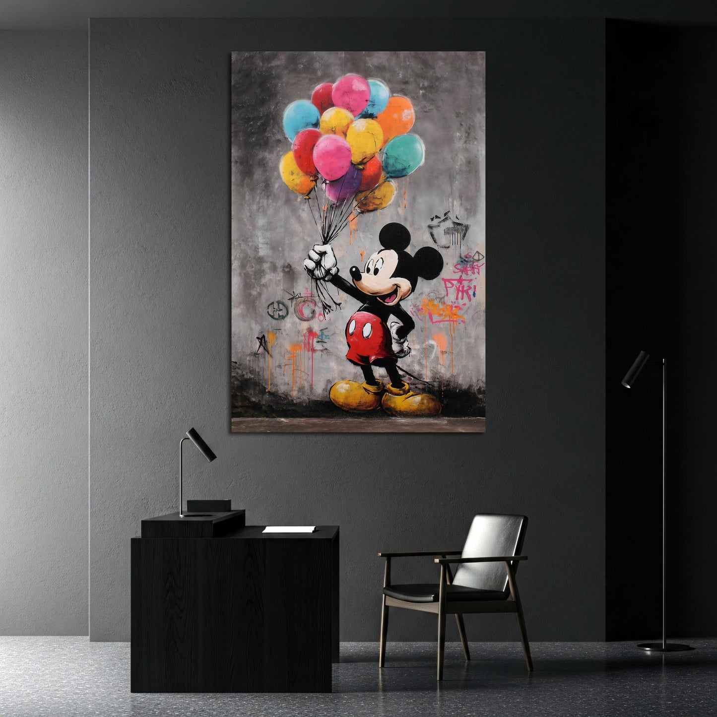 Pop Art Comic Micky mit Luftballons auf urbanem Hintergrund Wandbild