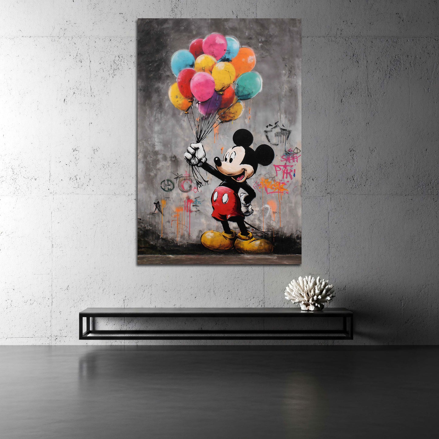 Pop Art Comic Micky mit Luftballons auf urbanem Hintergrund Wandbild