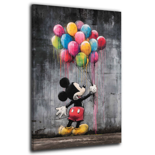 Pop Art Comicfigur Micky mit Luftballons Wandbild
