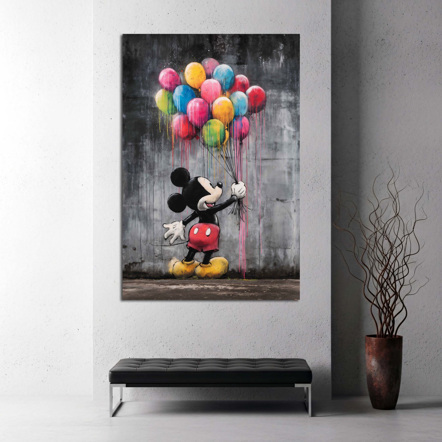 Pop Art Comicfigur Micky mit Luftballons Wandbild